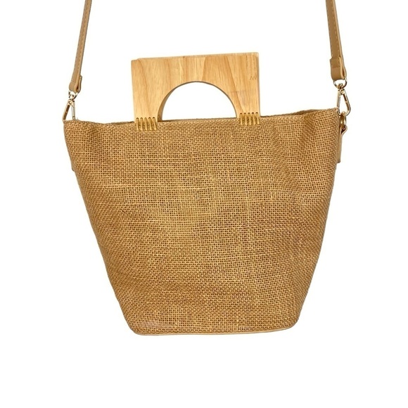 ANTIK CRAFT Burlap Crossbody with Wooden Handle - Picture 2 of 8
